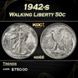 1942-s Walking Liberty Half Dollar 50c Grades GEM+ Unc