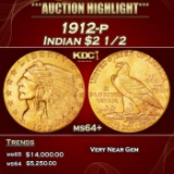 1912-p Gold Indian Quarter Eagle $2 1/2 ms64+ SEGS