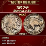 1917-p Buffalo Nickel 5c ms66+ SEGS