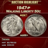 1947-p Walking Liberty Half Dollar 50c ms66+ SEGS