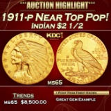 1911-p Gold Indian Quarter Eagle Near Top Pop! $2 1/2 ms65 SEGS
