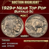 1929-p Buffalo Nickel Near Top Pop 5c ms66+ SEGS
