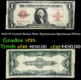 1923 $1 United States Note Grades vf+ Signatures Speelman/White