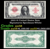 1923 $1 United States Note Grades Choice AU/BU Slider Signatures Speelman/White