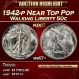 1942-p Walking Liberty Half Dollar Near Top Pop 50c ms67+ SEGS