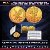 2025 24K Gold Plated 1oz American Silver Eagle Coin, BU Coin w/ Box & COA Grades Other Toy