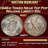 1946-d Walking Liberty Half Dollar Toned Near Top Pop 50c ms67+ SEGS