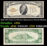 1928 $10 Gold Certificate Signatures Woods/Mellon Grades vf+