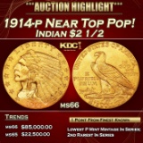 1914-p Gold Indian Quarter Eagle Near Top Pop! $2 1/2 ms66 USCG
