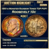 1951-s Roosevelt Dime Monster Rainbow Toned TOP POP! 10c ms68+ SEGS