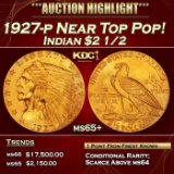 1927-p Gold Indian Quarter Eagle Near Top Pop! $2 1/2 ms65+ SEGS