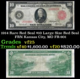 1914 $10 Large Size Red Seal FRN Rare Red Seal Kansas City, MO Grades vf+ FR-901