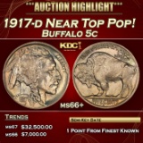 1917-d Buffalo Nickel Near Top Pop! 5c ms66+ SEGS