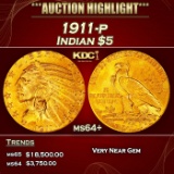 1911-p Gold Indian Half Eagle $5 ms64+ USCG