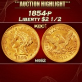 1854-p Gold Liberty Quarter Eagle $2 1/2 ms62 USCG