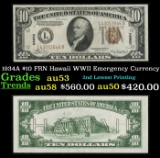 1934A $10 FRN Hawaii WWII Emergency Currency Grades Select AU