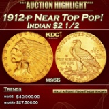 1912-p Gold Indian Quarter Eagle Near Top Pop! $2 1/2 ms66 USCG