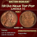 1913-d Lincoln Cent Near Top Pop 1c ms66+ rd SEGS