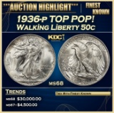 1936-p Walking Liberty Half Dollar TOP POP! 50c ms68 SEGS
