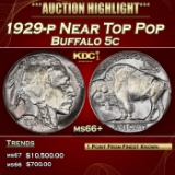 1929-p Buffalo Nickel Near Top Pop 5c ms66+ SEGS