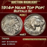1914-p Buffalo Nickel Near Top Pop! 5c ms67 SEGS