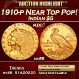 1910-p Gold Indian Half Eagle Near Top Pop! $5 ms65 USCG