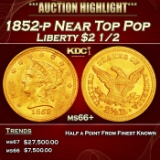 1852-p Gold Liberty Quarter Eagle Near Top Pop $2 1/2 ms66+ SEGS