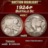 1924-p Buffalo Nickel 5c ms65 SEGS