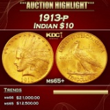 1913-p Gold Indian Eagle $10 ms65+ SEGS