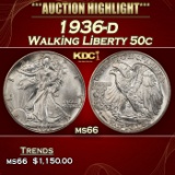 1936-d Walking Liberty Half Dollar 50c ms66 SEGS