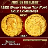 1922 Grant Gold Commem Dollar Near Top Pop! 1 ms67 SEGS