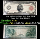 1914 $5 Large Size Red Seal FRN Rare Red Seal Grades vf+ FR-833