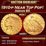 1910-p Gold Indian Half Eagle Near Top Pop! $5 ms65+ USCG
