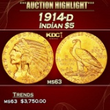 1914-d Gold Indian Half Eagle $5 ms63 USCG