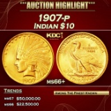 1907-p Gold Indian Eagle $10 ms66+ SEGS