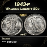 1943-p Walking Liberty Half Dollar 50c ms67 SEGS