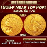 1908-p Gold Indian Quarter Eagle Near Top Pop! $2 1/2 ms66 USCG