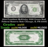 1934 $500 Green Seal Federal Reserve Note President McKinley Chicago, IL Grades Choice AU FR-2201G