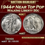 1944-p Walking Liberty Half Dollar Near Top Pop 50c ms67 SEGS