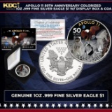 Apollo 11 50th Anniversary Colorized 1oz .999 Fine Silver Eagle $1 w/ Display Box & COA Grades Other