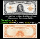 1922 $10 Large Size Gold Certificate Grades vf++ Signatures Speelman/White