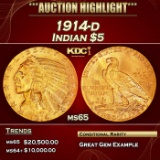 1914-d Gold Indian Half Eagle $5 ms65 USCG