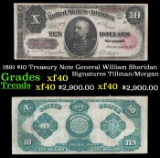 1891 $10 Treasury Note General General William Sheridan Grades xf Signatures Tillman/Morgan