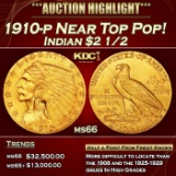 1910-p Gold Indian Quarter Eagle Near Top Pop! $2 1/2 ms66 USCG