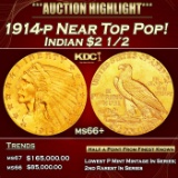 1914-p Gold Indian Quarter Eagle Near Top Pop! $2 1/2 ms66+ USCG