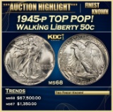 1945-p Walking Liberty Half Dollar TOP POP! 50c ms68 SEGS