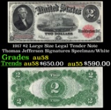 1917 $2 Large Size Legal Tender Note Thomas Jefferson Grades Choice AU/BU Slider Signatures Speelman