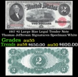 1917 $2 Large Size Legal Tender Note Thomas Jefferson Grades Choice AU Signatures Speelman/White
