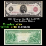 1914 $5 Large Size Red Seal FRN Rare Red Seal Grades xf FR-835