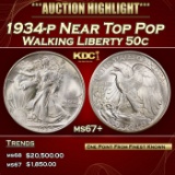 1934-p Walking Liberty Half Dollar Near Top Pop 50c ms67+ SEGS